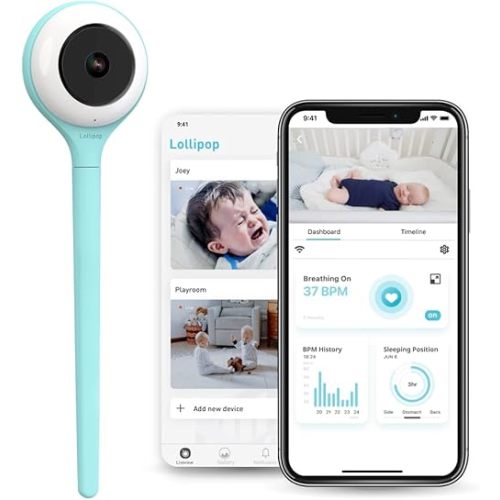 Lollipop Baby Monitor (Turquoise) - Full-Featured Smart Wi-Fi Camera of True Crying Detection with Extra in-App Plan of Breathing Monitoring/Sleep Tracking-Accessories Free/7 Days Trial Period