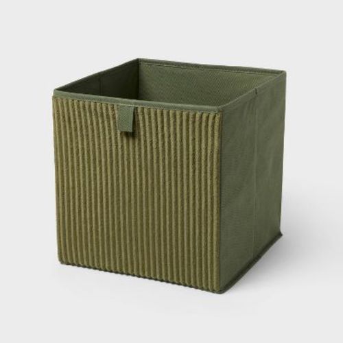 11''x10.5'' Fabric Decorative Storage Bin Corduroy Green - Brightroom™