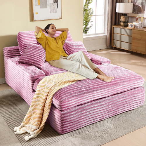 GNIXUU 53.5"W x 75.2"D Oversized Chaise Lounge Chair, Comfy Indoor Boneless Reading Chair, Corduroy Recliner Deep Seat Sleeper Fluffy Sofa Bed Couch with Pillows for Livingroom Bedroom