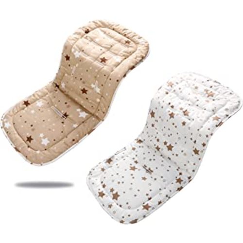 Baby Stroller Cushion,Infant Car Seat Insert-Reversible Universal Breathable and Soft Newborn Stroller Mat, 100% Cotton Cover Toddler Seat Pad Liner-34x78cm,1 Pack（White + Brown Stars）