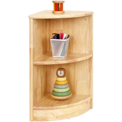 OOOK Rubber Wood Corner Cabinet, 2-Tier Toy Organizers and Storage, Montessori Shelf for Kids Room, Playroom, Nursery, Classroom, Kindergarten