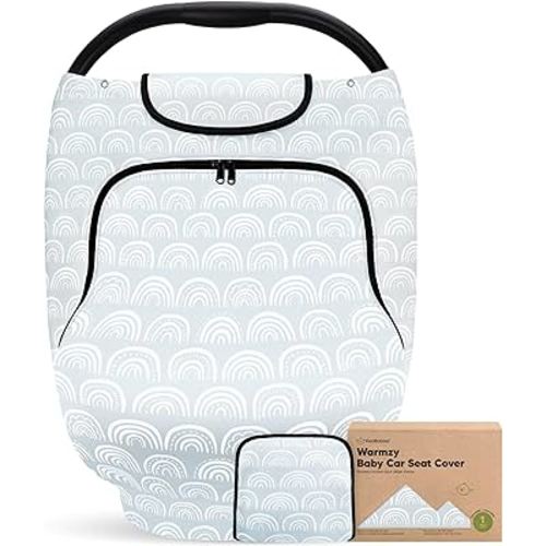 Baby Car Seat Cover for Boys, Girls - Breathable Infant Carseat Canopy for Winter, Rain, Universal Stretchy Fit Nursing Cover for Breastfeeding Newborns, Super Soft, Easy Access Zip Window (Iris)