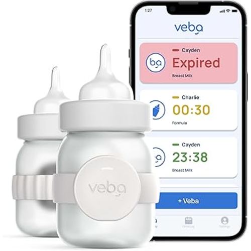 Veba Smart Baby Bottle Monitor® [AS SEEN ON Shark Tank], Smart Milk Tracker, Baby Feeding Essentials, Track Breast Milk & Formula Expiration, Temperature Monitor, Feeding Log, App Control