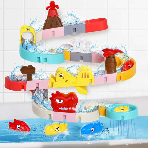 Baby Bath Toys for Kids, Dinosaur Wall Slide Track Building Set, 43PCS Bathtub Toys for Boys Girls