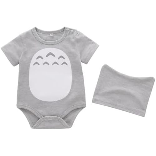 stylesilove Unisex Baby Boys Girls Grey Short Sleeve Cotton Romper with Hat 2pcs Cartoon Summer Outfit