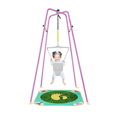 EL&IT·Wings Baby Jumper with Stand, Height-Adjustable Baby Jumpers and Bouncers, Baby Exerciser Suitable for 6-24 Months,Wise Gift Choice for Infant & Toddler (Soft Rug Include) (Purple, Standard)