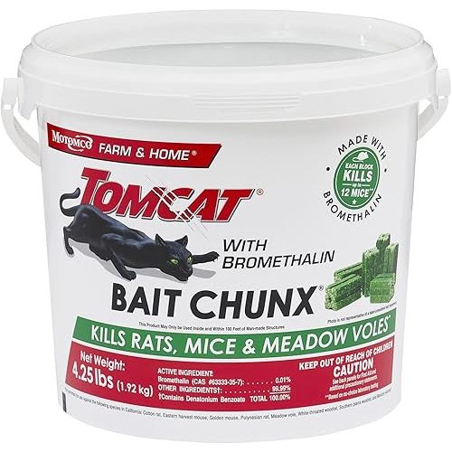 Tomcat with Bromethalin Bait Chunx Pail, Rat and Mice Control for Agricultural Use and Professional Applicators, 4.25 lbs.