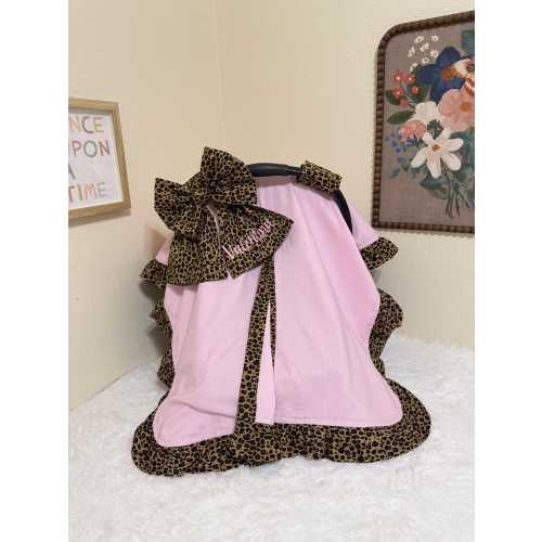 Pink Cheetah Car Seat Canopy with Bow & Ruffles, Personalized Baby Girl Car Seat Cover, Handmade Infant Canopy, Baby Shower Gift