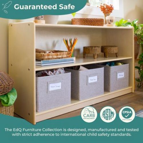 Guidecraft EdQ 2-Shelf Open Storage 24" - Natural: Kids' Wooden Toy Organizer Bookshelf, Educational Furniture with Bins for Books