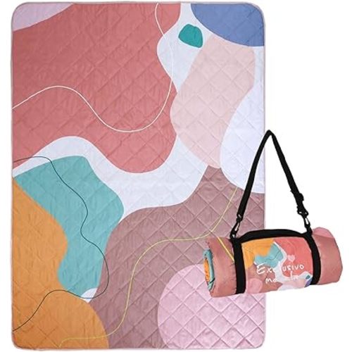 Exclusivo Mezcla Waterproof Picnic Blanket 60x80 Inches Large Multicolor Floral Polyester Sandproof Modern Camping Blanket
