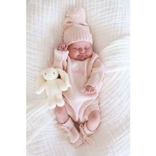 Embroidered Knit Sweater Bubble Romper | Tea Rose