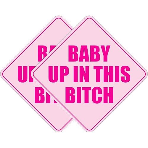 2PCS Baby Up in This B Sticker for Cars, Pink Waterproof Bumper Sticker,Baby Safety Warning Decal for Cars