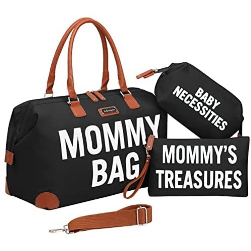 Diaper Bag Tote, KABAQOO Mommy Bag for Hospital & Maternity with 2 Organizing Pouches, Large Waterproof Travel Baby Bag for Mom, Newborn Registry Baby Shower Gifts, Black
