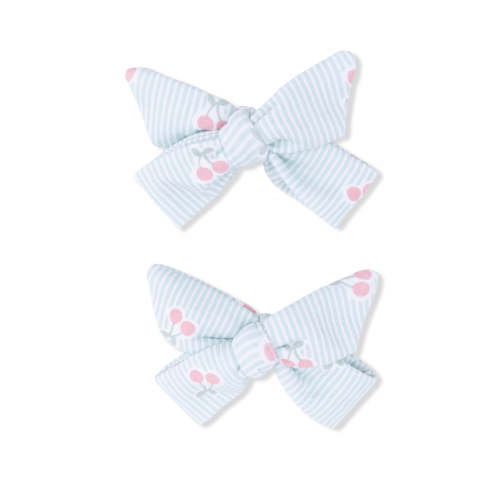 2-Pack Hair Bows w/Clips, Tiny Cherry Stripe