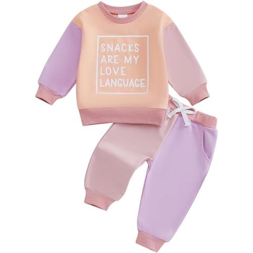 Baby Girl Fall Clothes Set Long Sleeve Letter Print Sweatshirt Pants Toddler Infant Outfits 3 6 12 18 24 Months 2T