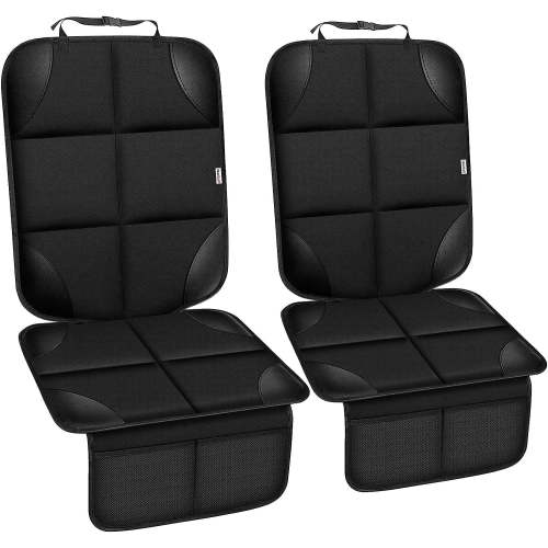 Car Seat Protector for Child Baby Car Seat,2 Packs 600D Waterproof Car Seat Cover with Thick Padding, Non-Slip Backing and 2 Mesh Storage Pockets (Black)