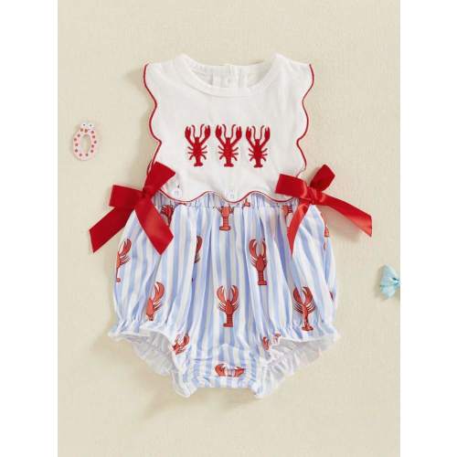 Baby Girl Summer Romper Casual Lobster Stripe Print Sleeveless Jumpsuit For Newborn Toddler Cute Clothes | SHEIN USA