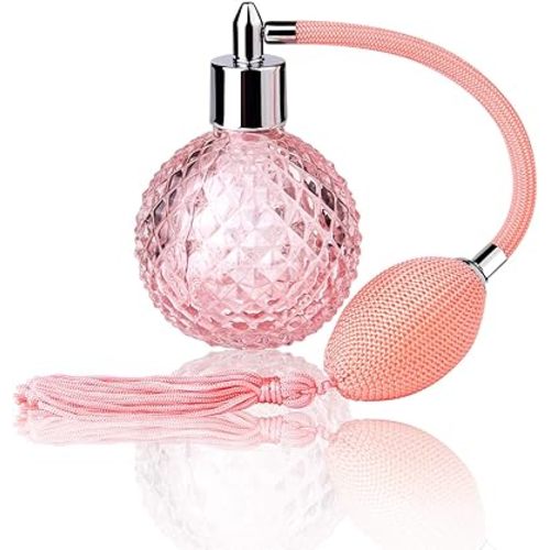 Lamoutor Vintage Perfume Spray Bottle 100ml Pink Vintage Refillable Perfume Bottle with Long Tassel