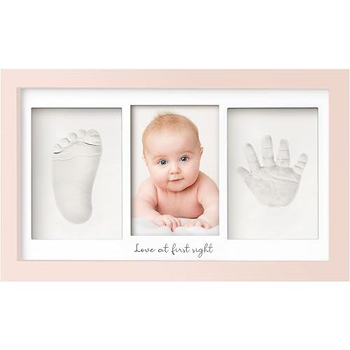 KeaBabies Baby Hand and Footprint Kit - Clay Handprint Keepsake Frame, Newborn Nursery Picture Frame, Personalized New Mom Gifts for Baby First Christmas Shower (Petal Pink)