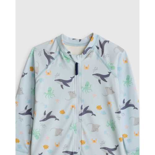 Long Sleeve Zip-Up Rash Guard One-Piece - Baby in Under the Sea