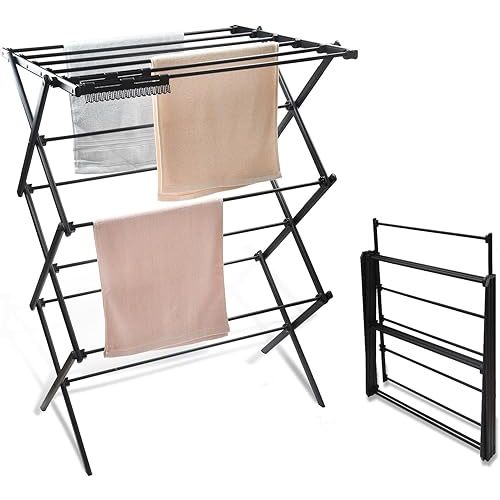 3 Tiers Foldable Clothes Drying Rack, Vertical Laundry Rack Portable and Collapsible for Storage Indoor Outdoor，Pure Black