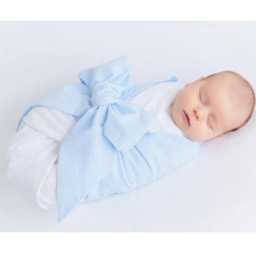 Bow Swaddle ® - Breakers Blue Seersucker