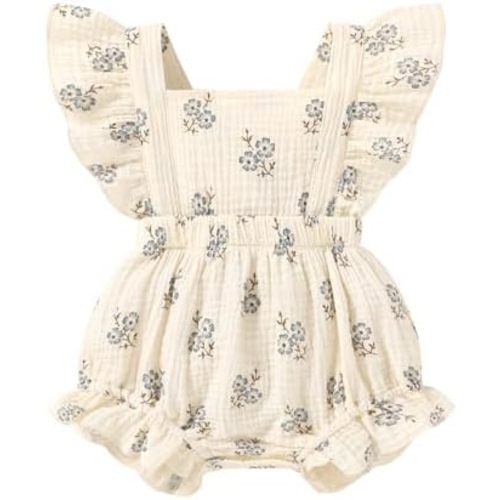YOUNGER TREE Toddler Baby Girl Ruffled Sleeveless Romper Casual Summer Jumpsuit Cotton Linen Clothes