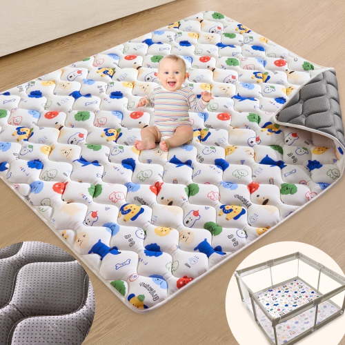 VIVIDVIBEBEARPAS Premium 71"x59" Extra Soft Foam Crawling &Baby Play Mat - Non-Slip, Machine Washable for Infant Toddler Floor Activity and Tummy Time