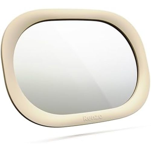 Renzo Baby Car Mirror - Rear Facing Car Seat Mirror for Infants - Extra Large, Shatter-Resistant, 360° Adjustable, Tool-Free Installation - Fits Most Cars, SUVs & Trucks (Almond Cream)