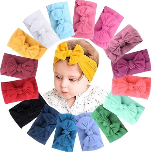 JOYOYO 16 Colors Soft Wide Turban Baby Headbands with 3.5 inches Hair Bow Headwraps for Baby Girls Infants Newborn Hair Accessories Toddlers Kids and Children