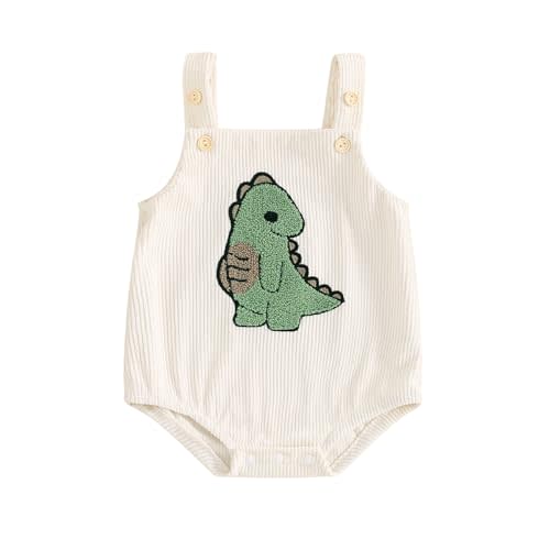 GOOCHEER Infant Summer Outfit Newborn Baby Boy Sleeveless Dinosaur Embroidery Bodysuit Romper Overall One Piece Clothes