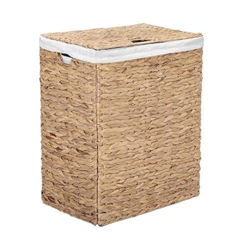 Seville Classics Premium Natural Handwoven Portable Laundry Bin Basket with Carrying Handles, Natural Water Hyacinth, Rectangular, Volume: 2.5 bushels or 3.1 cu. ft, 18.5" W x 12.2" D x 24" H