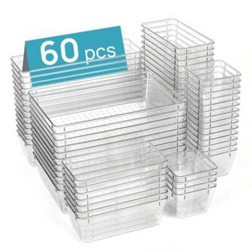 7/25/44/ 60pcs PP Clear Plastic Drawer Organizers Set, 4-Size Versatile Bathroom And Vanity Organizer Trays, Non-Slip Storage Containers For Makeup, Jewelries, Bedroom, Kitchen Utensils And Office | SHEIN USA