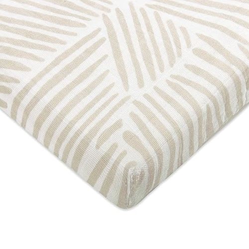 Babyletto 100% Organic Cotton All-Stages Midi Crib Sheet, GOTS-Certified, Fitted 360°, Ultra-Soft and Breathable Muslin - Oat Stripe
