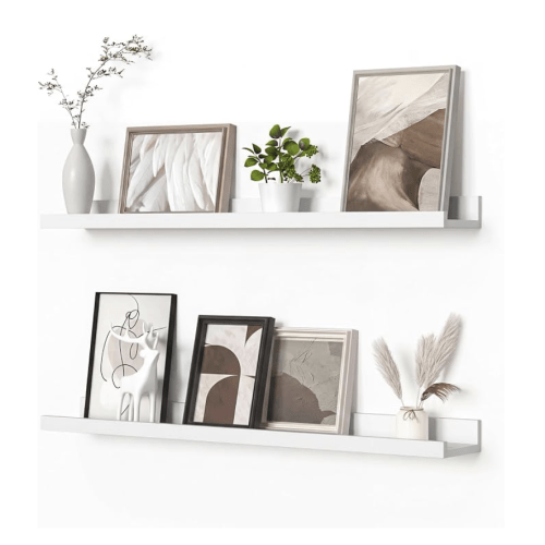 Heimlove Picture Ledge Shelf, Floating Shelves Set of 2, 31.5Inches Picture Shelf for Wall with Ledge, Kids Bookshelf Wall Mounted for Living Room Bedroom Decor Books Photo Frames - White