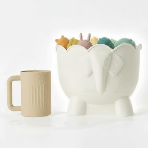 Bath Toy Storage - Off-White - 2 Piece Baby Bathtub Toy Holder With Removable Base For Draining - 1 Silicone rinse cup -Bathroom Toy Organizer for Baby Bath toys Outside Tube (Bath Buddy Toy Storage)