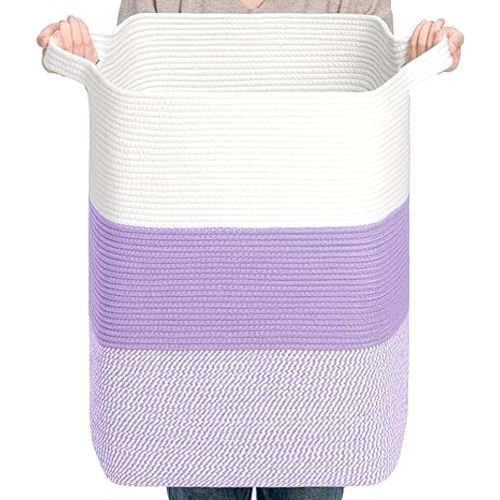 CLHMILY&Z 75L Laundry Basket Rectangular Lavender Rope - 16x13x22 Inches - Dirty Clothes and Soft Storage Bin for Blankets, Toys, and Nursery Essentials