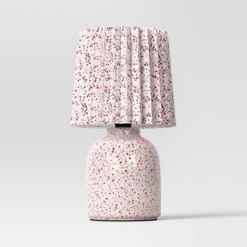 Mini Printed Ceramic Base Table Lamp With Printed Pleated Shade Ruby Pink - Room Essentials™