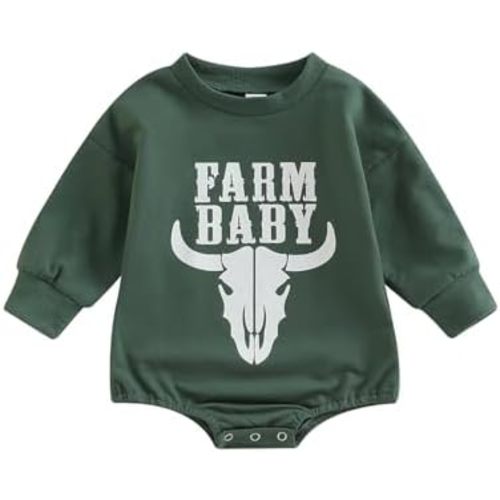 SAYOO Western Cowboy Outfits Baby Girl Boy Sweatshirt Romper Cow Print Oversized Sweater Bodysuit Infant Fall Clothes 0-24M