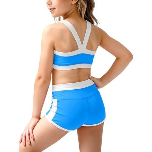 Haloumoning Girls 2 Piece Workout Outfits Athletic Dance Set 5-14Y