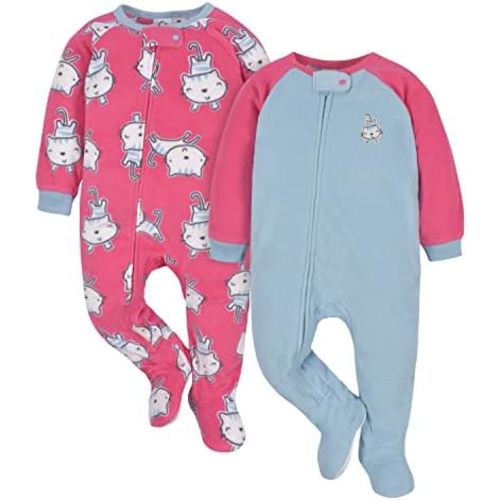 Gerber Baby Girls' Toddler Loose Fit Flame Resistant Fleece Footed Pajamas 2-Pack