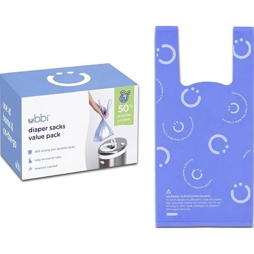 Ubbi Disposable Nappy Sacks, Lavender Scented, Easy-To-Tie Tabs, Baby Diaper Disposal Bags