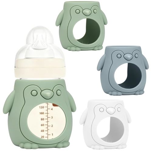 BUSOHA 3 Pack Silicone Sleeves for MAM 6oz Glass Baby Bottles | Food-Grade Silicone Sleeves with Handles,Drop Protection,Thermal Insulation,Non Slip,Dishwasher Safe,Cute Shape
