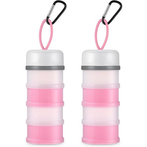 Baderke 2 Pcs Protein Powder Travel Container with Funnels Stand, Pink, White