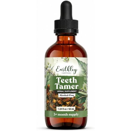 Earthley Wellness Teeth Tamer, Teething Relief for Babies & Kids, Organic Herbal Formula, 3 Month Supply (1.69 oz Glass,1,000 Drops)