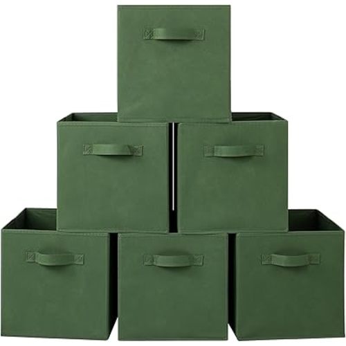 Stero Fabric Storage Bins 6 Pack Fun Colored Durable Storage Cubes with Fabric Handles Foldable Cube Baskets for Home, Kids Room, Closet and Toys Organization Dark Green