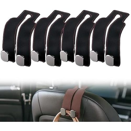 2026 New Car Seat Headrest Hooks for Purses and Bags - Support Car Headrest Hooks for Purses and Bags Coat, Leather Car Bag Purse Holder with Double Hooks (Black-4PC)