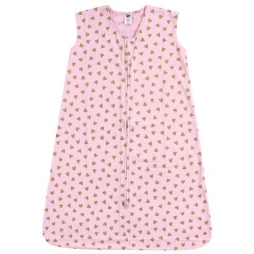 Hudson Baby Infant Girls Cotton Sleeveless Wearable Sleeping Bag, Sack, Blanket, Gold Hearts, 0-6 Months