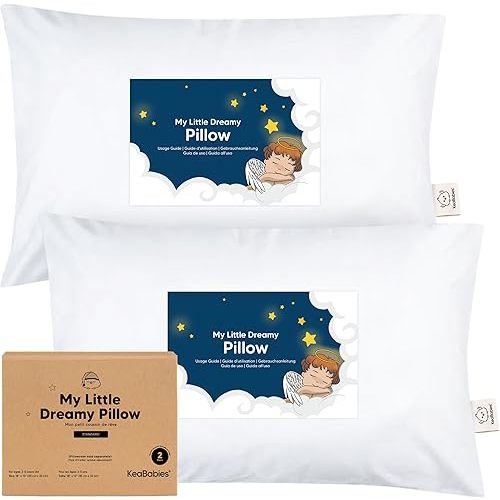 KeaBabies 2-Pack Toddler Pillows 2 Year Old to 5-13x18 Soft Organic Cotton Kids Pillow for Sleeping, Travel, School, Daycare, Nap, Toddler Bed, Machine Washable, Without Pillowcase (Soft White)