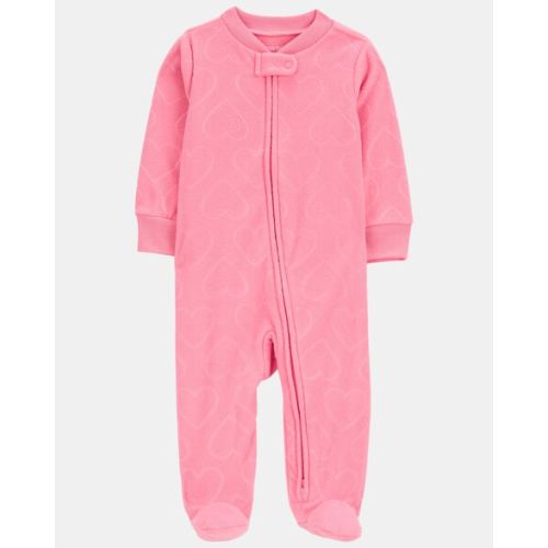 Baby Girl Heart Print Loose Fit Long-Sleeve 2-Way Zip Sleep & Play Pajamas - Pink - Carter's | Carter's